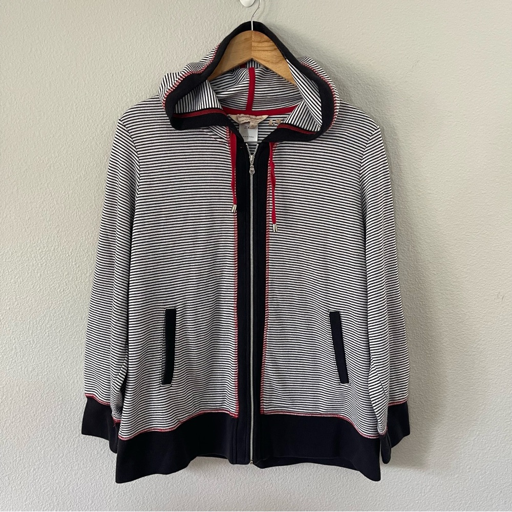 Norm Thompson Striped Full-Zip Hoodie Black/White Striped Size XL